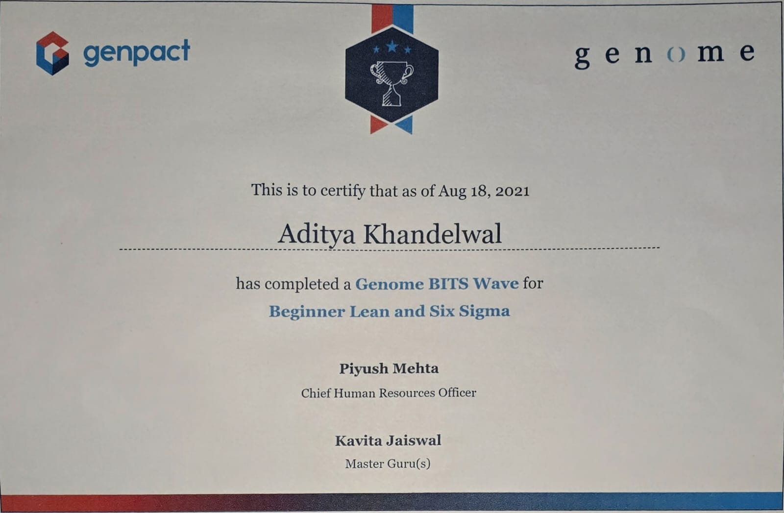 Lean and Six Sigma certificate